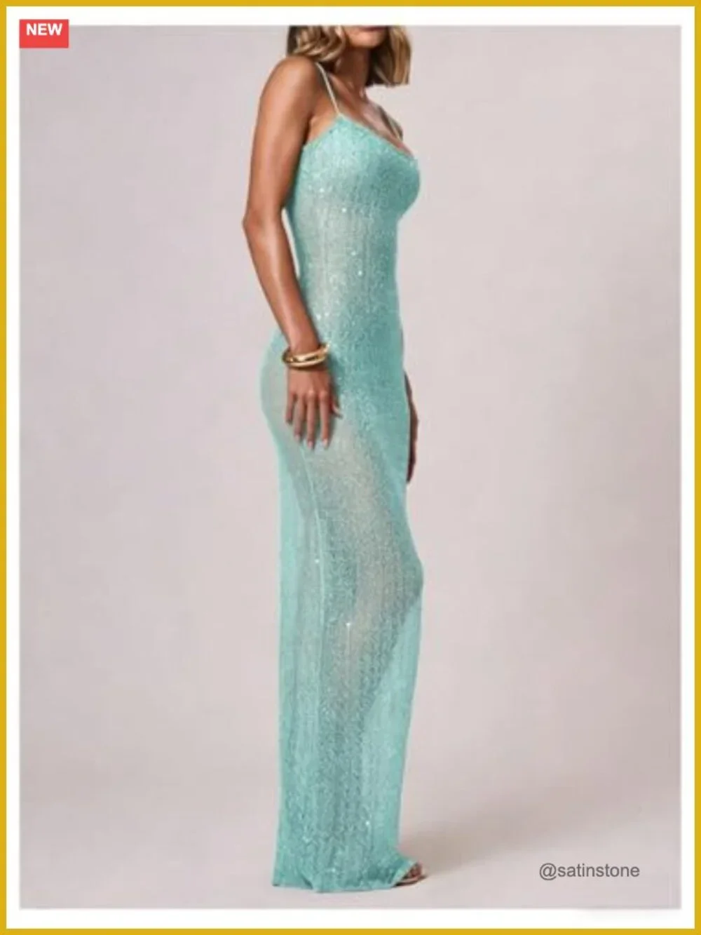 Sequin Mesh Sleeveless Square Neck Maxi Cover Up Dress